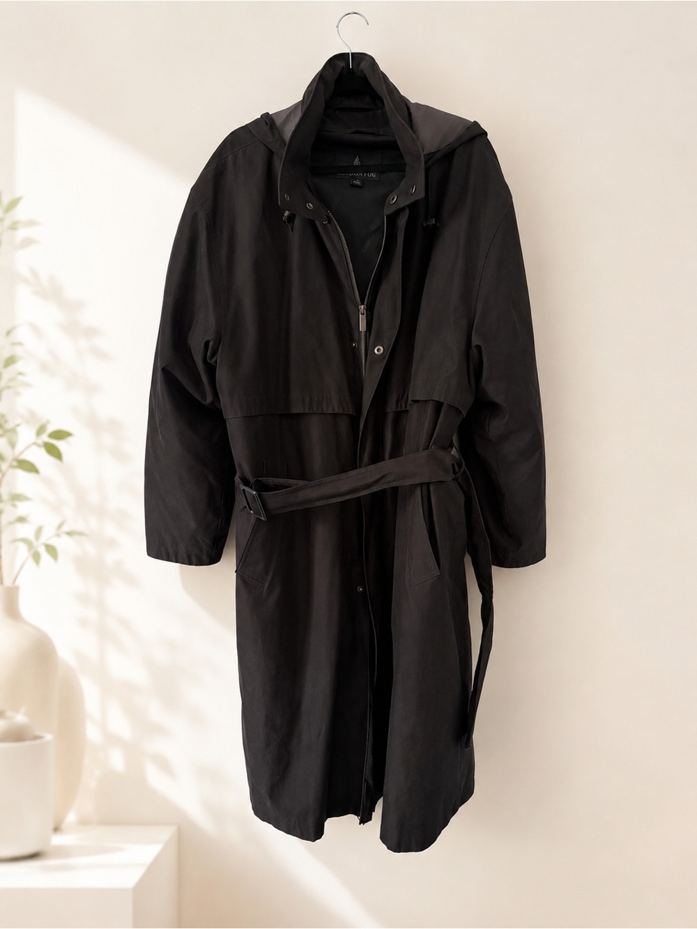 London Fog Men’s Black Hooded Trench Coat 44 Short
